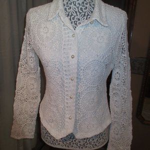 E. Clair Designs Vintage White Crochet Cardigan-Medium